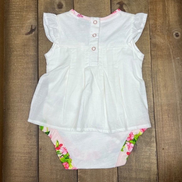 Baker Baby by Ted Baker Bodysuit Dress in White with Floral Trim Sz 0-3M - Picture 2 of 7